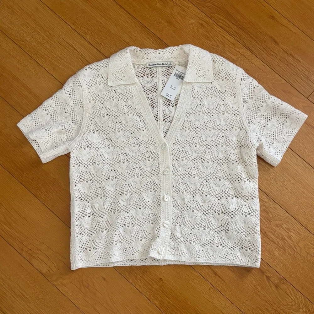 Abercrombie & Fitch Short Sleeve Crochet Style Polo - Picture 2 of 9